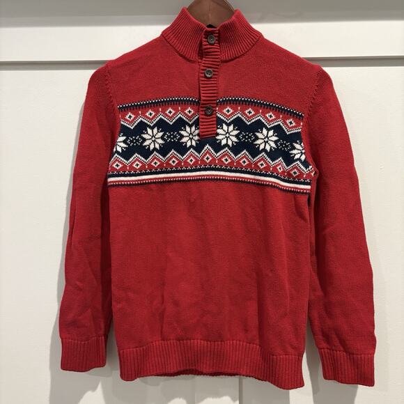 THE CHILDRENS PLACE Sweater Boys XL 14 Red Fair Isle Mock Neck Long Sleeve - Picture 1 of 10